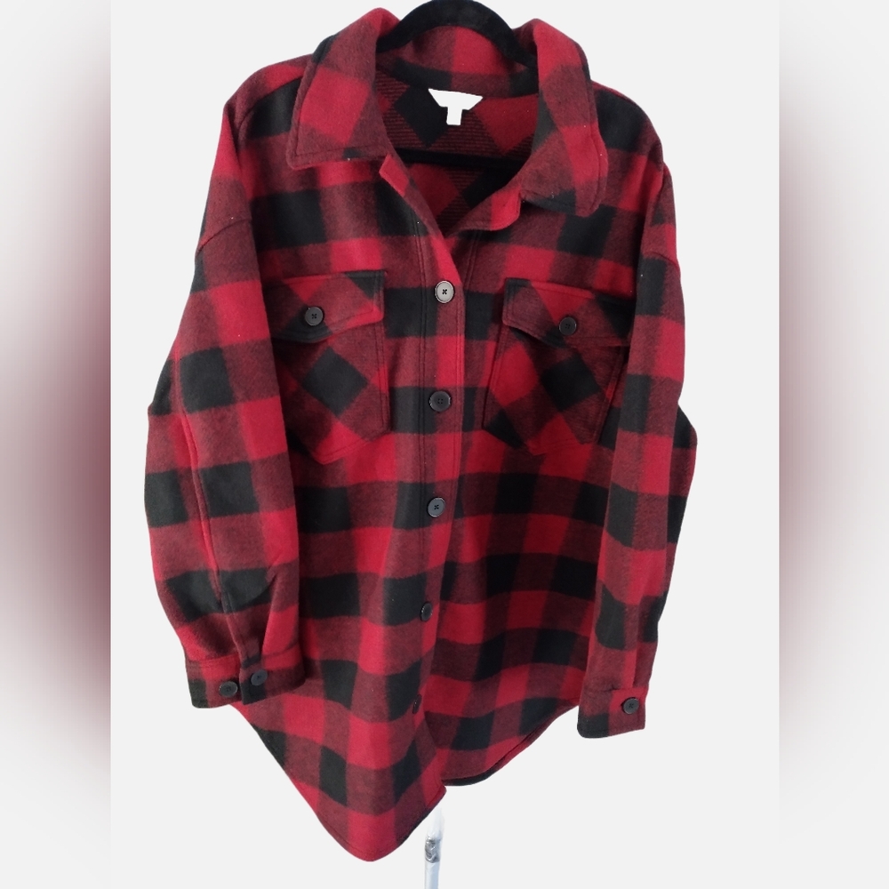 Terra & Sky Red and Black Buffalo Plaid Button-Up Shacket